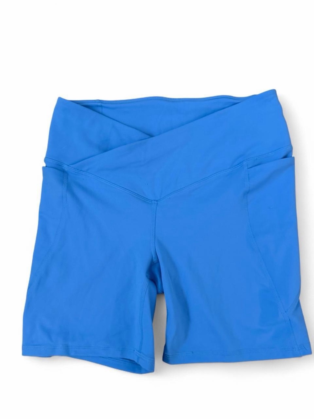 Fabletics Bright Blue High-Rise Cross-Over Waist Bike Shorts